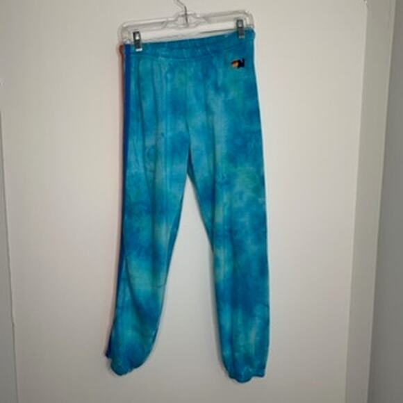 Aviator Nation Blue Tie Dye Sweatpants Neon Stripe Womens Medium - Picture 1 of 9